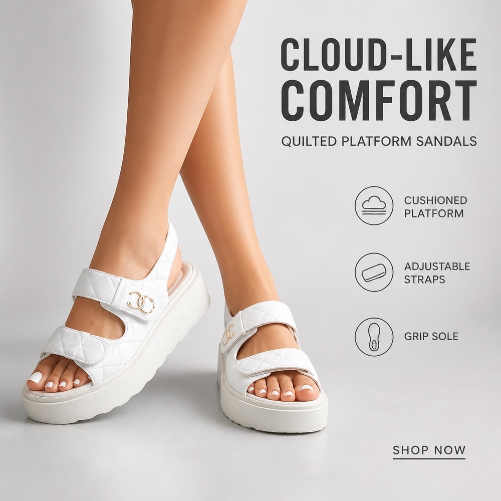 CASADEI 🇮🇹 WOMEN'S WHITE  SOFT LEATHER COMFORT FLAT PLATFORM SUMMER SANDALS